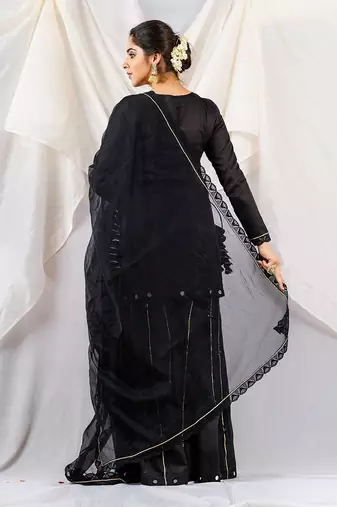 Black cotton silk kurta set