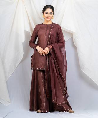 Brown cotton silk kurta set 1
