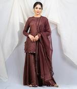 Brown cotton silk kurta set