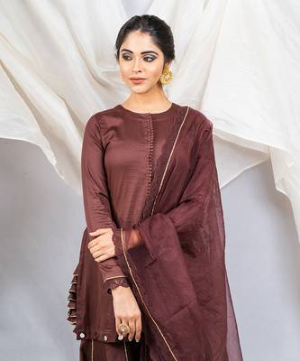 Brown cotton silk kurta set 2