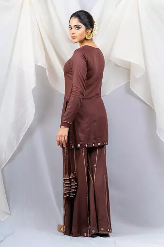 Brown cotton silk kurta set