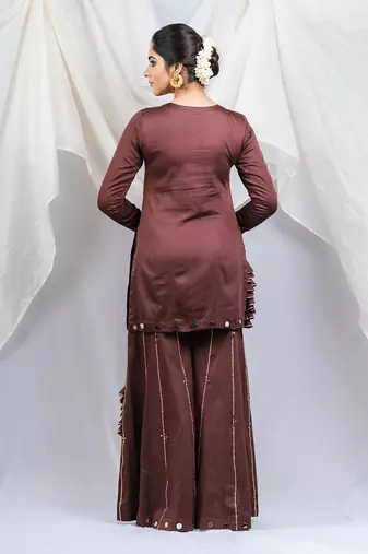Brown cotton silk kurta set