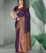 Magenta Wine Faux Banarasi Self Katan Silk Zari Woven Saree