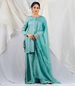 Aqua blue cotton silk kurta set