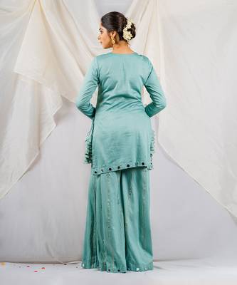 Aqua blue cotton silk kurta set 3