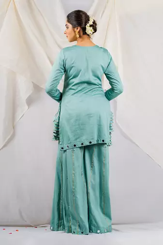 Aqua blue cotton silk kurta set