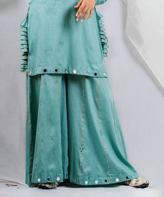 Aqua blue cotton silk kurta set 5