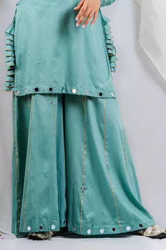 Aqua blue cotton silk kurta set