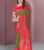 Mehendi Green Original Meenakari Paithani Silk Zari Woven Saree