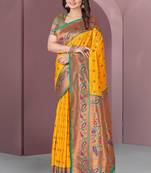 Yellow Original Meenakari Paithani Silk Zari Woven Saree