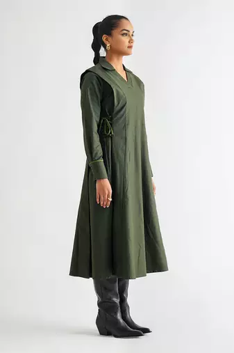 Dark green cotton twill dress