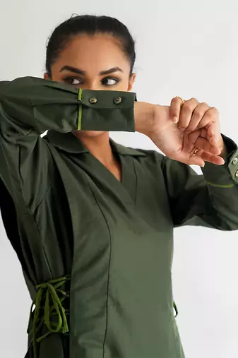 Dark green cotton twill dress