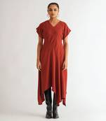 Warm red moss crepe dress