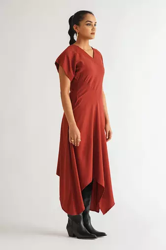 Warm red moss crepe dress