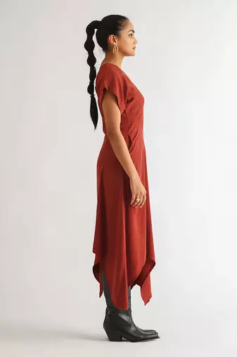 Warm red moss crepe dress