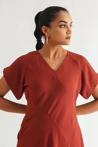 Warm red moss crepe dress