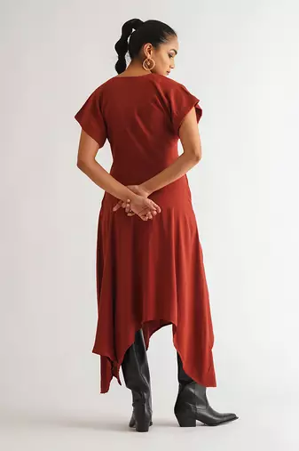 Warm red moss crepe dress