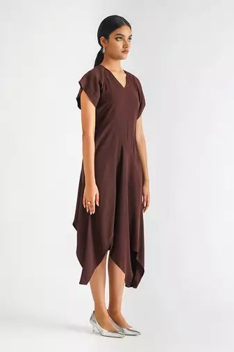 Wine moss crepe dress