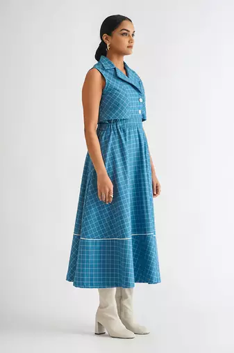 Blue cotton check dress