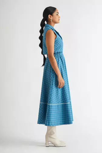 Blue cotton check dress