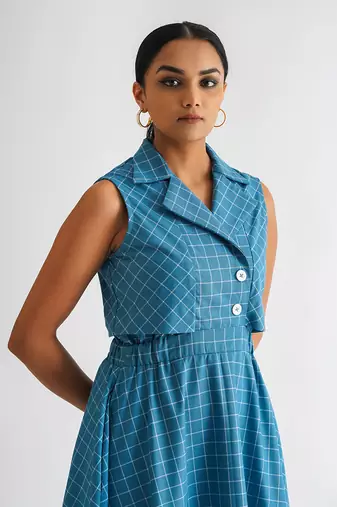 Blue cotton check dress