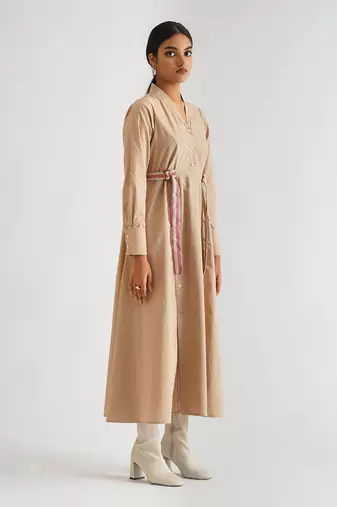 Beige cotton poplin dress