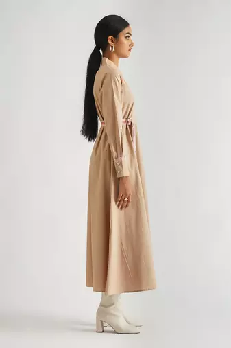 Beige cotton poplin dress