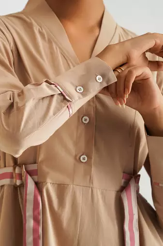 Beige cotton poplin dress