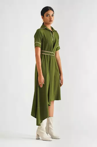 Green moss crepe dress