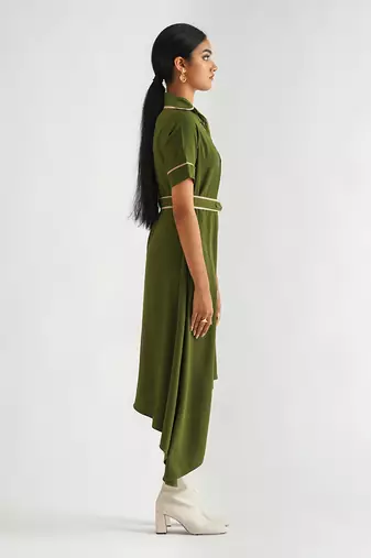 Green moss crepe dress