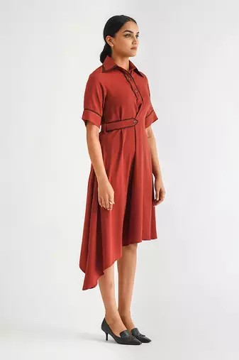 Warm red moss crepe dress