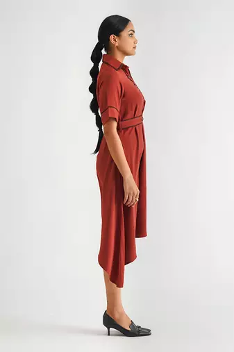 Warm red moss crepe dress