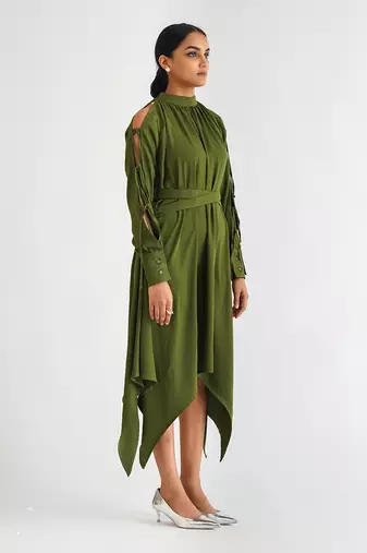 Green moss crepe dress