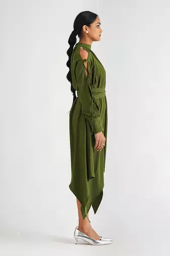Green moss crepe dress