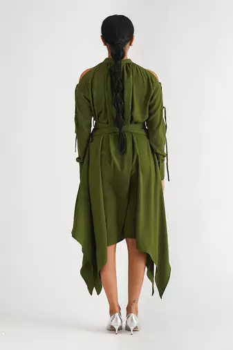 Green moss crepe dress