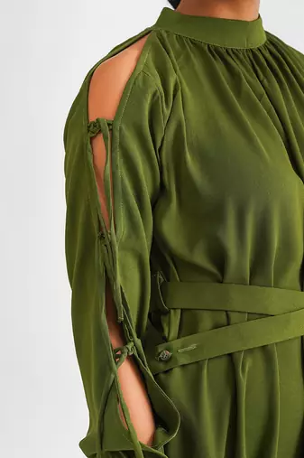 Green moss crepe dress