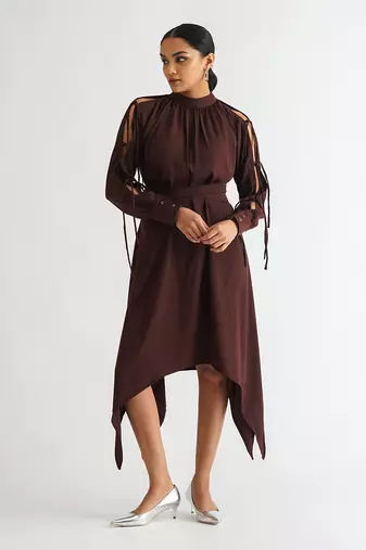 Wine moss crepe dress