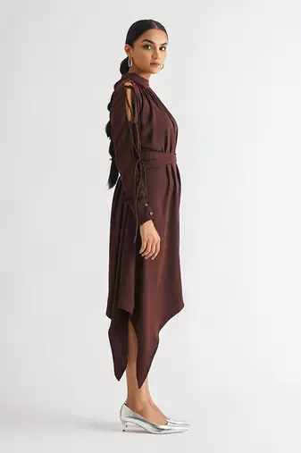 Wine moss crepe dress
