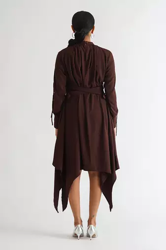Wine moss crepe dress