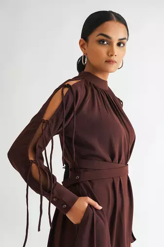 Wine moss crepe dress
