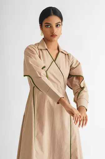Beige cotton poplin dress