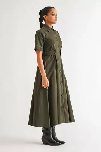 Dark green cotton twill dress