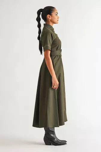 Dark green cotton twill dress