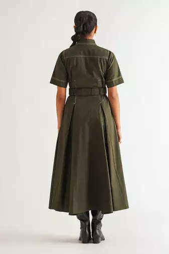 Dark green cotton twill dress