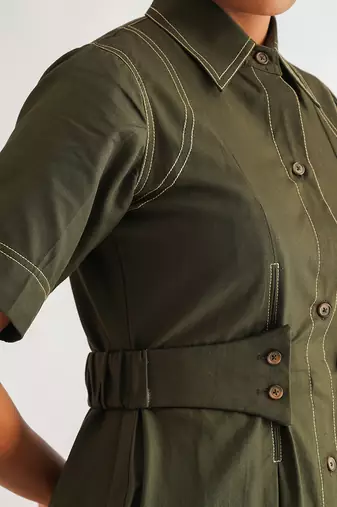 Dark green cotton twill dress