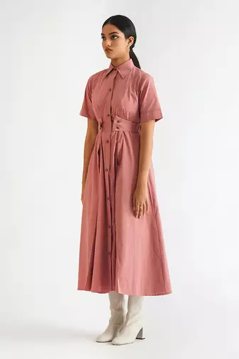 Dusty pink cotton poplin dress