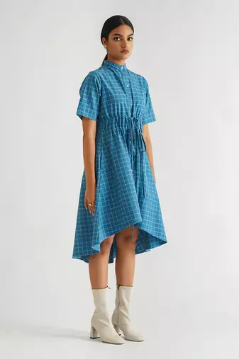 Blue cotton satin  dress