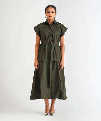 Dark green cotton twill dress 1