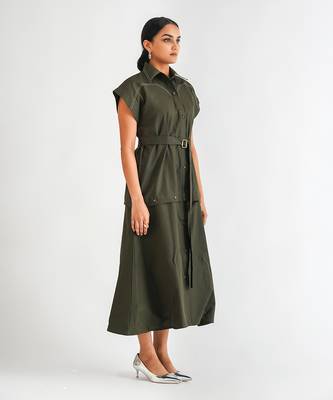 Dark green cotton twill dress 2