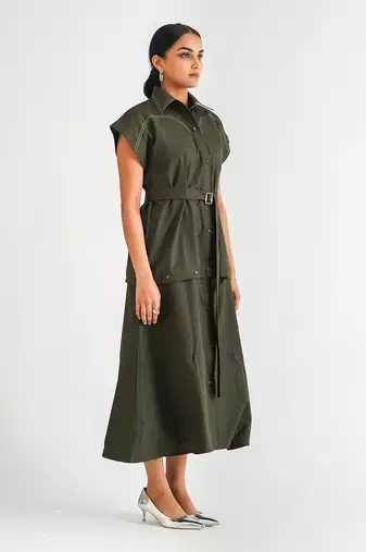 Dark green cotton twill dress